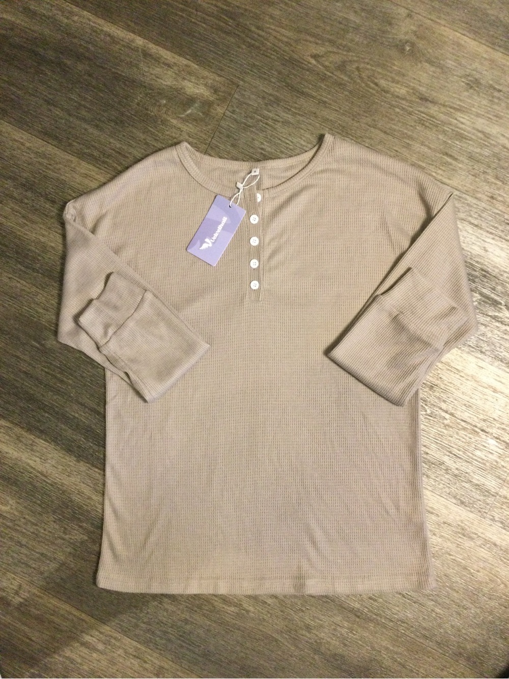 Waffle Henley Long-Sleeve Top - Taupe